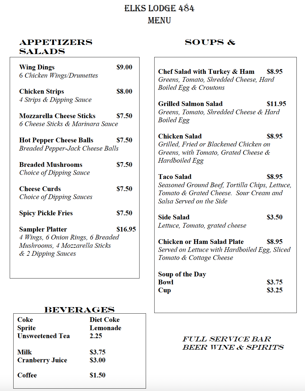 Menu – Elks 484